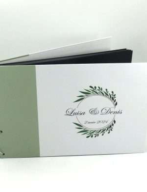 Guest Book personalizat – carte mesaje invitati, model cu verde si file negre – ILIF406005
