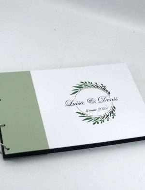 Guest Book personalizat – carte mesaje invitati, model cu verde si file negre – ILIF406005