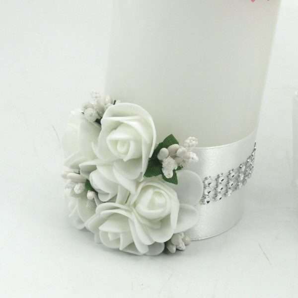 Lumanare Nunta Argint aniversare 25 ani, personalizata, cu flori de spumapapion ILIF405011 (5)