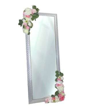 Oglinda miresei lucrata cu flori de matase, roz – ILIF405006