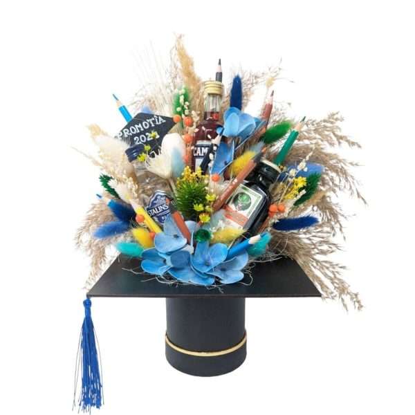 Tocă absolvire, buchet cu mini sticluțe, flori uscate si creioane DSPH405018 (1)