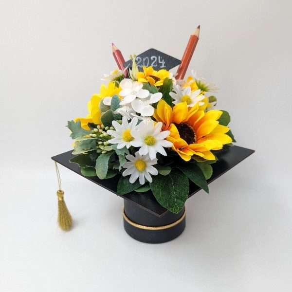 Tocă decorată cu flori de matase, galben DSPH405019 (2)