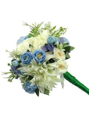 Buchet mireasanasa cu flori de matase, albastru & alb – ILIF406019 (1)