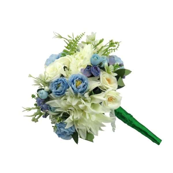 Buchet mireasanasa cu flori de matase, albastru & alb – ILIF406019 (1)