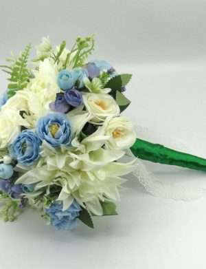Buchet mireasa/nasa cu flori de matase, albastru & alb – ILIF406019
