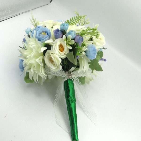 Buchet mireasanasa cu flori de matase, albastru & alb – ILIF406019 (3)