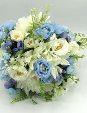 Buchet mireasa/nasa cu flori de matase, albastru & alb – ILIF406019