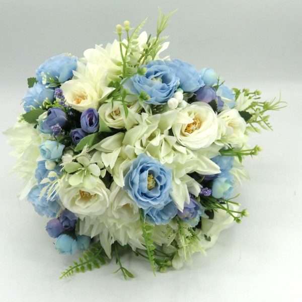 Buchet mireasanasa cu flori de matase, albastru & alb – ILIF406019 (4)