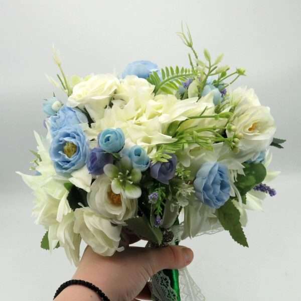 Buchet mireasanasa cu flori de matase, albastru & alb – ILIF406019 (6)