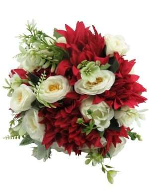 Buchet mireasanasa cu flori de matase, rosu & alb – ILIF406020 (1)