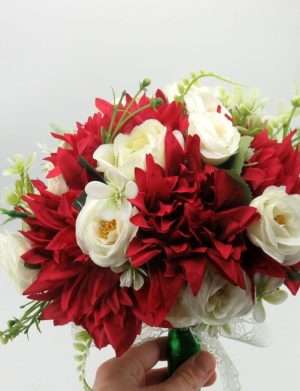 Buchet mireasa/nasa cu flori de matase, rosu & alb – ILIF406020