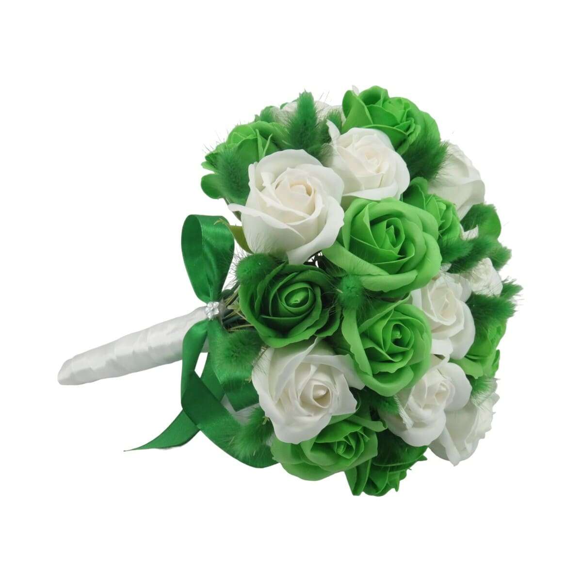 Buchet mireasanasa cu flori de sapun, alb si verde ILIF406021 (7)