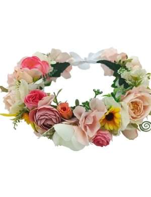 Coronita din flori de matase, alb-roz m2 – FEIS406006