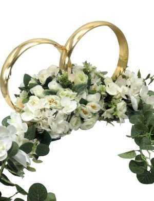 Decor masina pentru nunta, verighete decorate cu flori de matase si silicon, alb verde ILIF406023 (1)