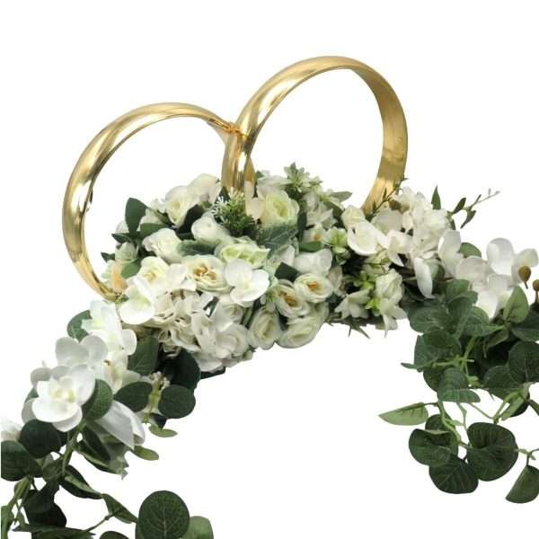 Decor masina pentru nunta, verighete decorate cu flori de matase si silicon, alb verde ILIF406023 (1)