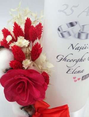 Lumanare nunta aniversare 25 ani, decorata, rosu-alb – ILIF406016