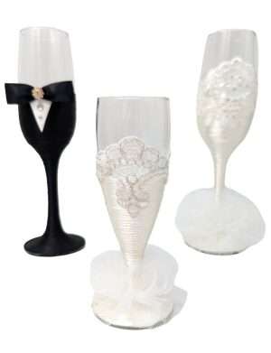 Set 3 pahare decorate pentru nasi si nasa mica, alb – DSPH406002