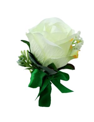 Cocarda de pus in piept cu trandafir de matase, alb&verde – FEIS407016