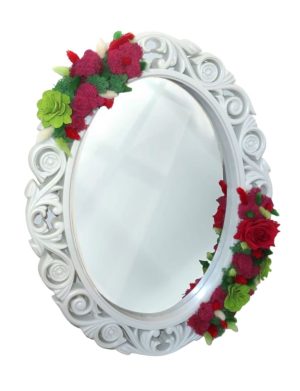 Oglinda miresei, forma ovala in stil victorian, lucrata cu licheni si flori uscate – ILIF407018