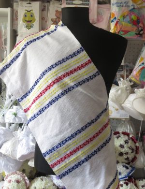 Prosop traditional pentru nunta, alb & tricolor, 200×35 cm – ILIF407027