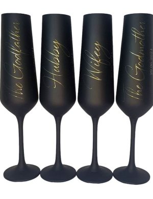 Set 4 pahare Miri si Nasi, personalizate prin gravura, din cristal Bohemia, negru&auriu – KLTM407004