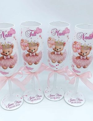 Set 4 pahare botez pentru parinti & nasi, Printesa Ursulet, model personalizat – FEIS407022