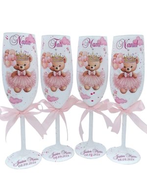 Set 4 pahare botez pentru parinti & nasi, Printesa Ursulet, model personalizat FEIS407022 (1)