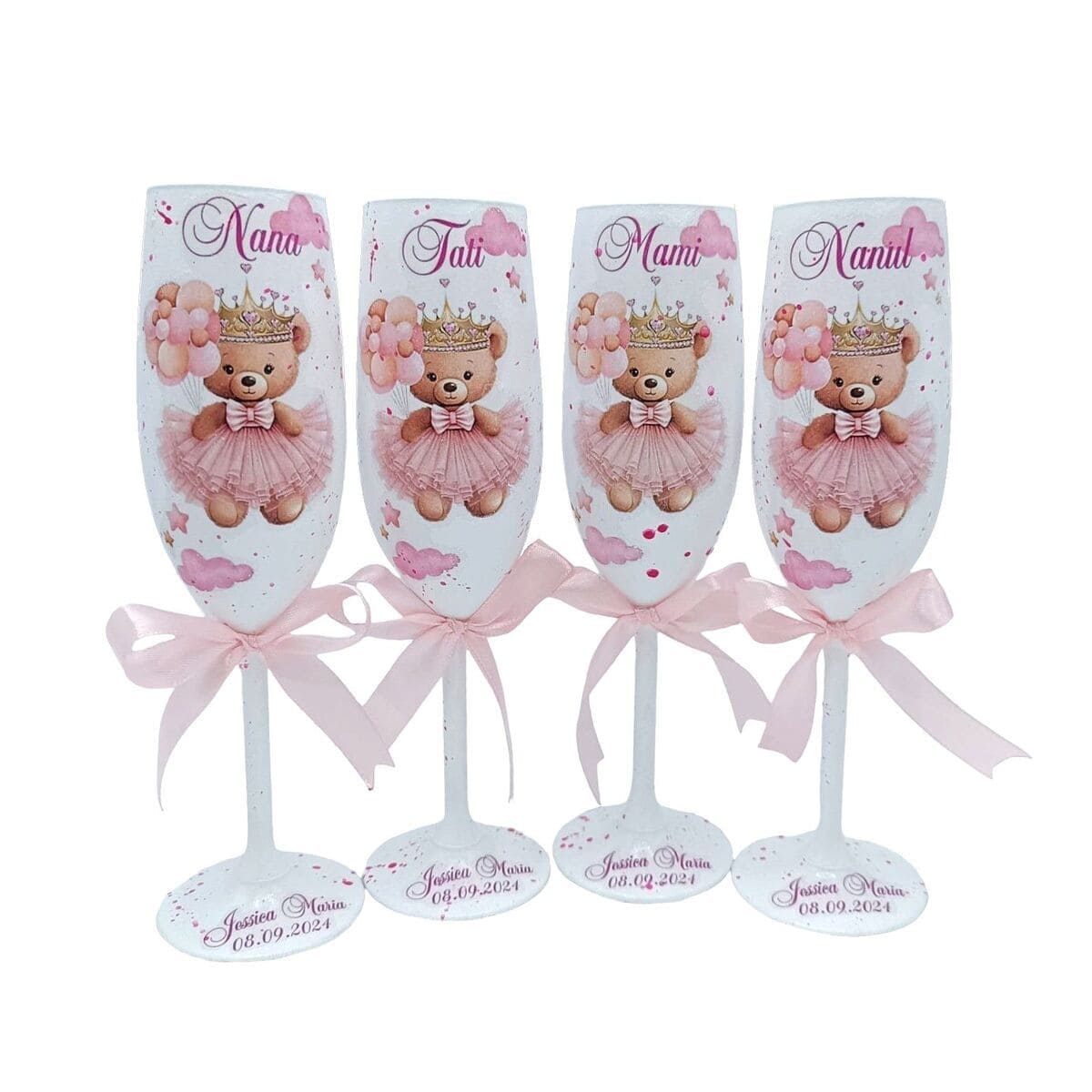 Set 4 pahare botez pentru parinti & nasi, Printesa Ursulet, model personalizat FEIS407022 (1)