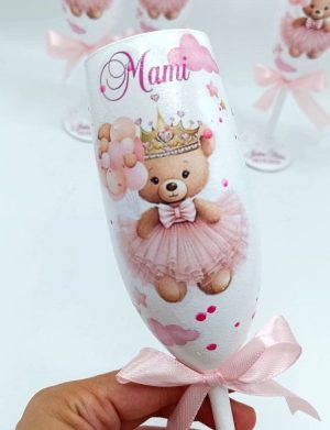 Set 4 pahare botez pentru parinti & nasi, Printesa Ursulet, model personalizat – FEIS407022