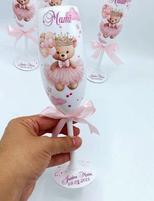 Set 4 pahare botez pentru parinti & nasi, Printesa Ursulet, model personalizat – FEIS407022