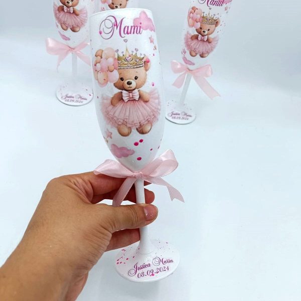 Set 4 pahare botez pentru parinti & nasi, Printesa Ursulet, model personalizat FEIS407022 (3)