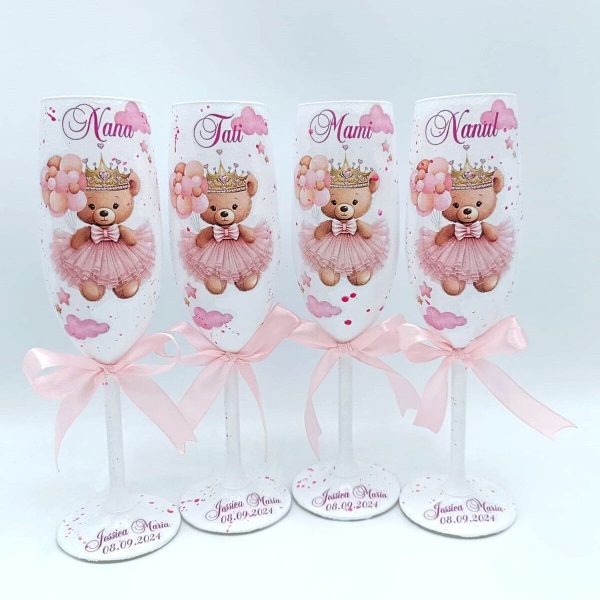 Set 4 pahare botez pentru parinti & nasi, Printesa Ursulet, model personalizat FEIS407022 (4)