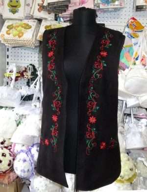 Vesta de dama brodata, croita in Romania, rosu-verde – SLLDJ407001