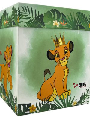 Cutie dar (bani) botez Personalizata, design Jungle-Safari verde cu Simba, dim. 21x21x26 cm – MIBC502006