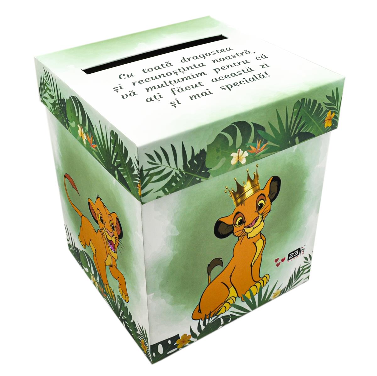 cutie bani dar botez personalizata cu jungle si leul simba 5