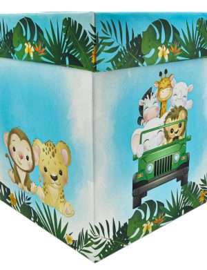 Cutie dar (bani) botez, nepersonalizata, design Jungle-Safari verde cu bleo, dim. 21x21x26 cm – MIBC407020