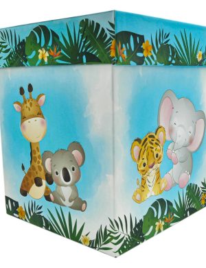 Cutie dar (bani) botez, nepersonalizata, design Jungle-Safari verde cu bleu, dim. 21x21x26 cm – MIBC407020