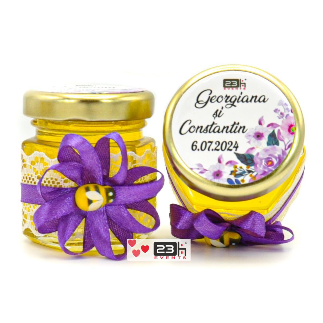 marturii miere personalizate pentru nunta cu mov 1