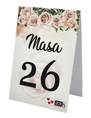 Număr masă cu design flori crem-dust pink, trandafiri – MIBC407010