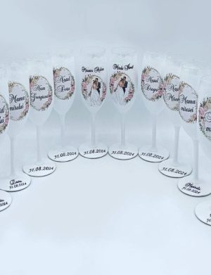 Set 10 pahare personalizate pentru miri, 2 perechi nasi si parintii mirilor – FEIS408010