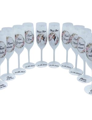 Set 10 pahare personalizate pentru miri, 2 perechi nasi si parintii mirilor – FEIS408010