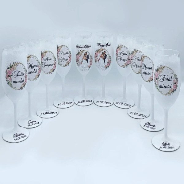 Set 10 pahare personalizate pentru miri, nasi si parintii mirilor FEIS408010