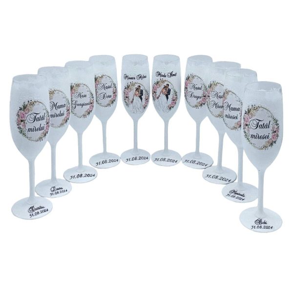 Set 10 pahare personalizate pentru miri, nasi si parintii mirilor FEIS408010