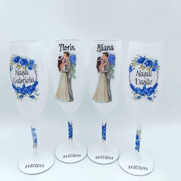 Set 4 pahare personalizate pentru miri si nasi FEIS408009