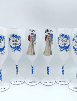 Set 6 pahare personalizate pentru miri si doua perechi de nasi – FEIS408005