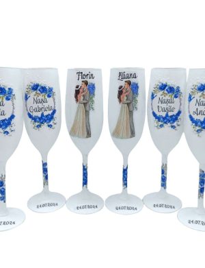 Set 6 pahare personalizate pentru miri si doua perechi de nasi – FEIS408005