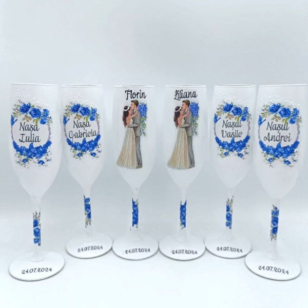 Set 6 pahare personalizate pentru miri si doua perechi de nasi FEIS408005