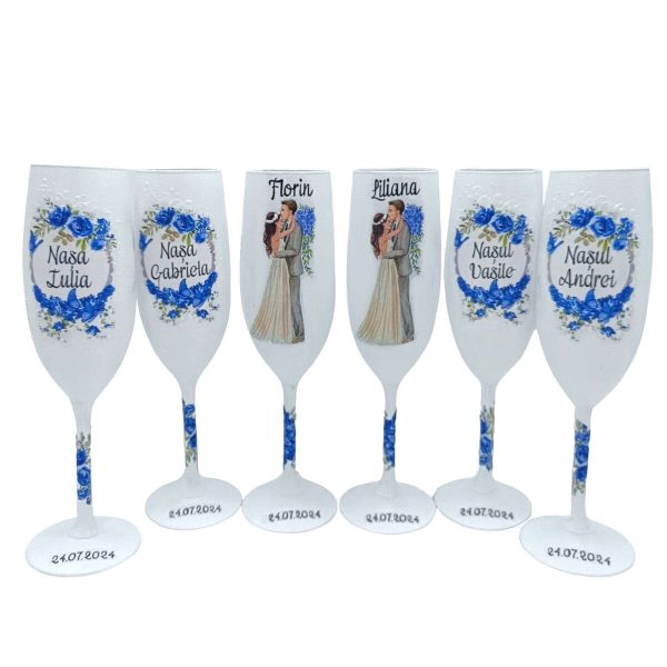 Set 6 pahare personalizate pentru miri si doua perechi de nasi FEIS408005