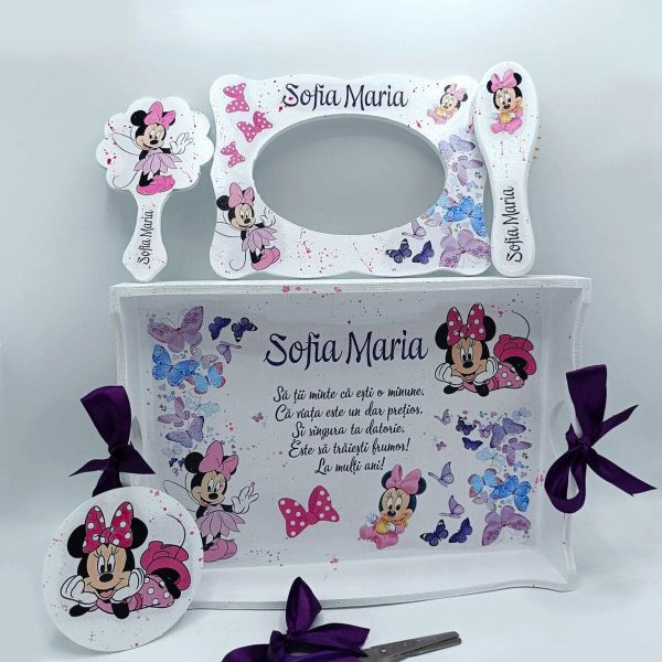 Set Tavita Mot (turta), Purple Minnie, model personalizat cu 6 piese FEIS408006 (1)