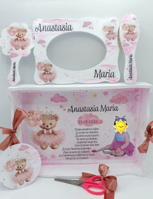 Set Tavita Mot (turta), Ursulica in Tutu, model personalizat cu 6 piese – FEIS408007